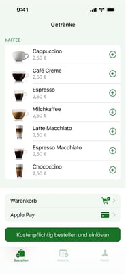 App-Ansicht für Kaffee-Self-Service-Bestellung, um Personalmangel in Bäckereien entgegenzuwirken 1-1